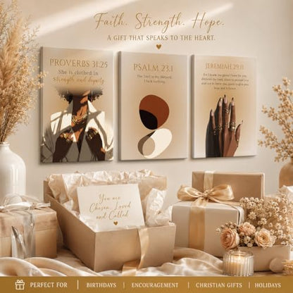 IEMIHZUM African American Girl Christian Wall Art Set of 3 12x16in - color: Canvas Scripture, size: 16L"X12W"