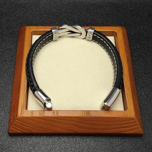 Men's Braided Leather Bracelet Wristband Cuff Bracelet for Men Gifts Stainless Steel Clasp - color: Black