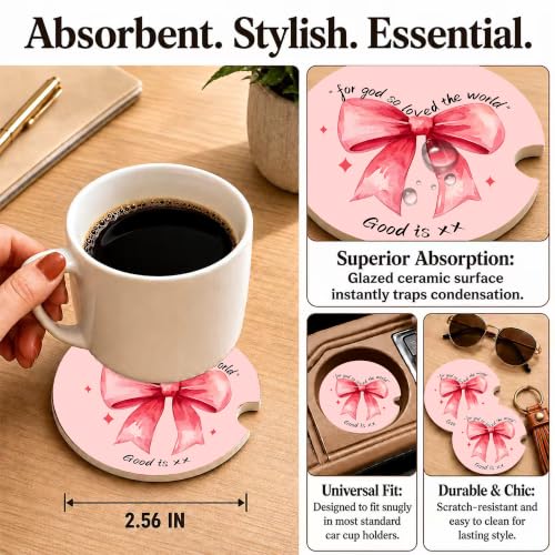 Pink Bow Christian Bible Car Coasters, Scripture Faith Cup Holders, 27 - color: Pink Bow Christian Bible