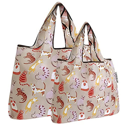 allydrew Large Foldable Tote Nylon Reusable Grocery Bags - color: Set of 2, Neutral Felines, size: Large & Small (Set of 2)