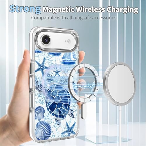 for iPhone 17 Air Case [Compatible with Magsafe],Girls Women Clear Magnetic Case Silicone Shockproof Protective Cover with Pattern Blue Sailing Sea Turtle - color: Blue Sailing Sea Turtle, size: iPhone 17 Air