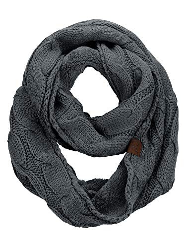 C.C Women's Winter Cable Knit Sherpa Lined Warm Infinity Pullover Scarf - color: Dark Melange Grey