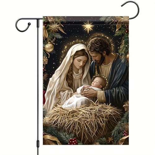 Christmas Garden Flag Holy Family Nativity Scene Jesus Mary Joseph 12x18 Inch Double Sided Outdoor Yard Banner for Religious Christmas Decoration Christian Birth of Christ Decor - color: Jesus Mary