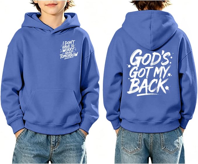 Boys Christian Inspirational Faith Graphic Pullover Hoodie - color: Blue, size: 5-6 Years