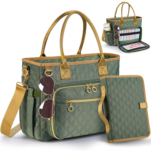 Large Bible Bag with Bible Cover Case for Women Quilted Church Tote Bags for Bible Study, Adjustable Shoulder Strap - color: Green