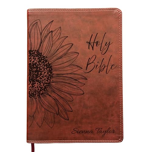 SacredBound Personalized ESV Super Giant Print Bible – Burgundy TruTone Faux Leather | Custom Name Engraved | English Standard Version with 17-Point Font & Full-Color Maps (Sunflower Holy Bible)