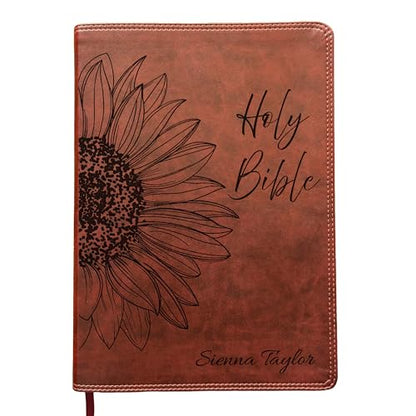 SacredBound Personalized ESV Super Giant Print Bible – Burgundy TruTone Faux Leather | Custom Name Engraved | English Standard Version with 17-Point Font & Full-Color Maps (Sunflower Holy Bible)