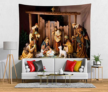 Loccor Chritmas Nativity Scene Tapestry Manger Scene Jesus Figurines Virgin Mary Tapestry Wall Hanging Christian Religious Wide Wall Art for Xmas Church Bedroom Living Room Dorm Home Decor 60x40 Inch - size: 59.1"L x 39.4"W