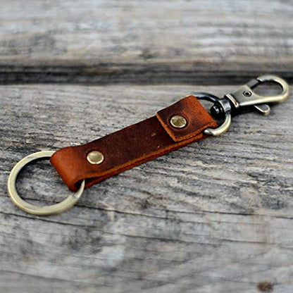 JJNUSA Genuine Leather Keychain Walnut Leather Key Holder Mens Belt Key Chain Ring Fob - color: Brown