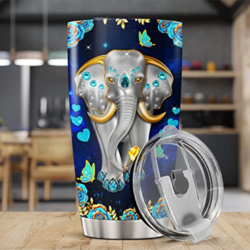 CUBICER Elephant Coffee Tumbler Jewelry Style Travel Mug With Lid Birthday Gifts For Women Friends Animal Lovers Insulated Cup Stainless Steel Tumblers Hot And Cold Inspirational Quotes - color: Elephant