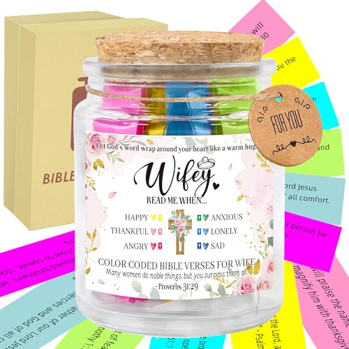 Bozidol Christian Gifts for Wife, Read me When Bible Verses Jar, 90 Color Coded Bible Verses in a Jar, Inspirational Christmas Wedding Anniversary Birthday Gifts for Wife from Husband - color: Wife