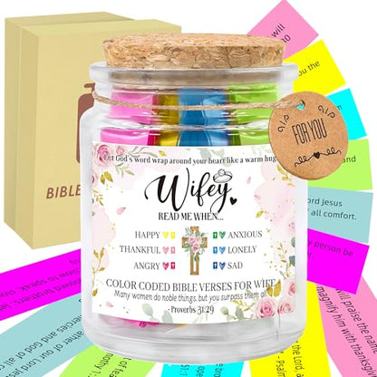 Bozidol Christian Gifts for Wife, Read me When Bible Verses Jar, 90 Color Coded Bible Verses in a Jar, Inspirational Christmas Wedding Anniversary Birthday Gifts for Wife from Husband - color: Wife