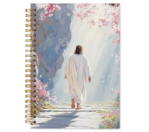 Christian Jesus Cherry Blossom Notebook for Work Note Taking, Christian Gifts for Women, Bible Prayer Journal for Women, Religious Floral Hardcover Spiral Notebooks, 5.5x8.3 in - color: multicolour-Christian-1