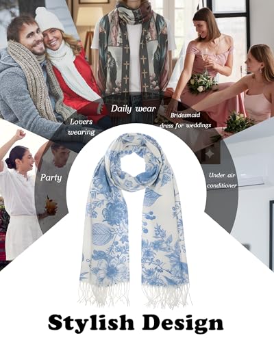 Prayer Shawls for Women Inspirational Scripture Scarf Wrap - color: Blue