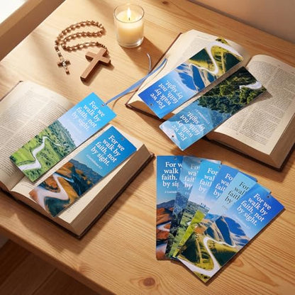 Dispowreath 60 Pcs Walk by Faith Bookmarks Religious 2 Corinthians 5: 7 Bookmarks Church Exchange Gifts for Men & Women Church Prizes Party Favors - style: Walk by Faith
