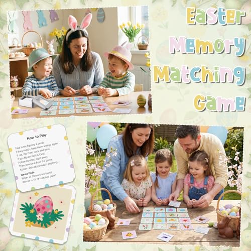 Tinlade 46 Pcs Easter Memory Matching Game with Metal Tin Religious Bunny Egg Card Concentration Memory Games Card for Easter Basket Stuffers Party Family Games Spring Carnival Prizes
