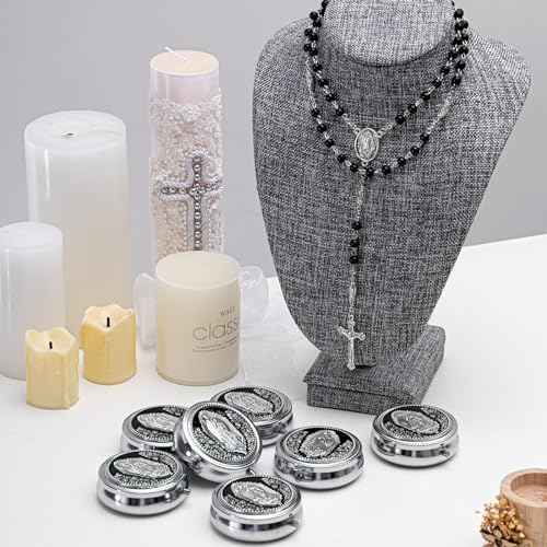 Jadive 12 Sets Catholic Rosary Necklace 6mm Glass Pearl Beaded - color: Black