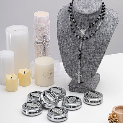 Jadive 12 Sets Catholic Rosary Necklace 6mm Glass Pearl Beaded - color: Black