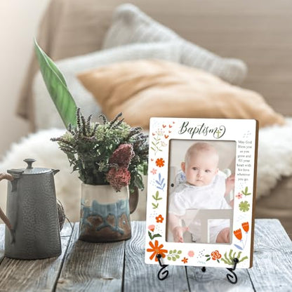Baby Blessings Baptism Wooden Photo Frame Christian Gifts Baptism Presents for Baby from Godparents, Wooden Photo Frame with Iron Stand for Tabletop or Desktop Display (4x6" Vertical Photo) - 41