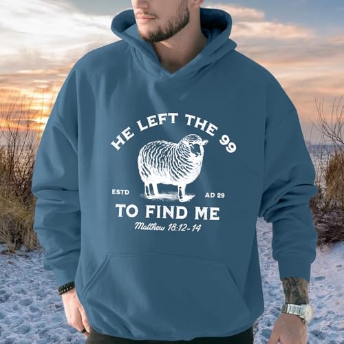 Christian Hoodies He Left The 99 To Find Me Sweatshirt Jesus Bible Verse Hoodies For Men Faith God Hooded Pullover - color: Deep Blue, size: X-Large