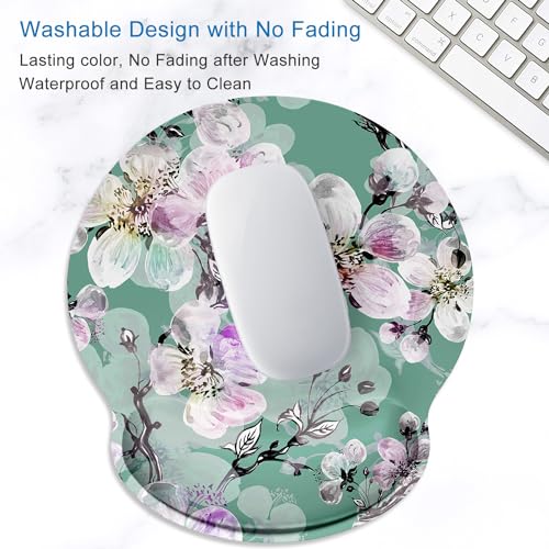 ITNRSIIET Ergonomic Mouse Pad with Wrist Support Wrist Rest Smooth Surface Non-Slip Rubber Base Comfortable Office Supplies Pain Relief, 9.8 x 9.1 inches, Beautiful Flower Art - color: Beautiful Flower Art