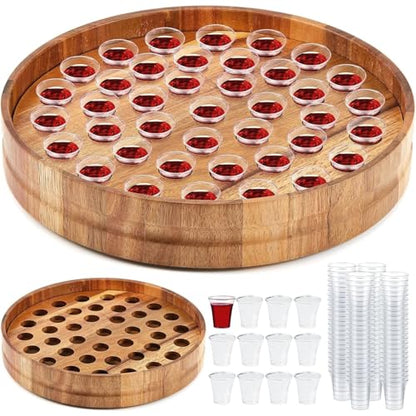 Zhehao 1 Pcs Wood Communion Tray Set with Disposable Cups Church Serving Plate Christian Church Supplies for Sunday Service, Fellowship and Ministry (Acacia Wood) - color: Acacia Wood