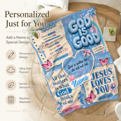 Personalized God Theme Blanket, Blue Inspiration Blankets for Travel Sofa - color: Blue