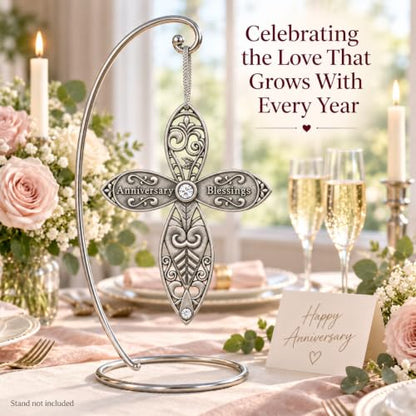 Anniversary Blessings Cross Ornament, Decorative Jeweled Cross Christmas Ornament, Religious for Couple, Husband, Wife, Parents or Grandparents, Christian Cross with Gems, 3.5 Inch