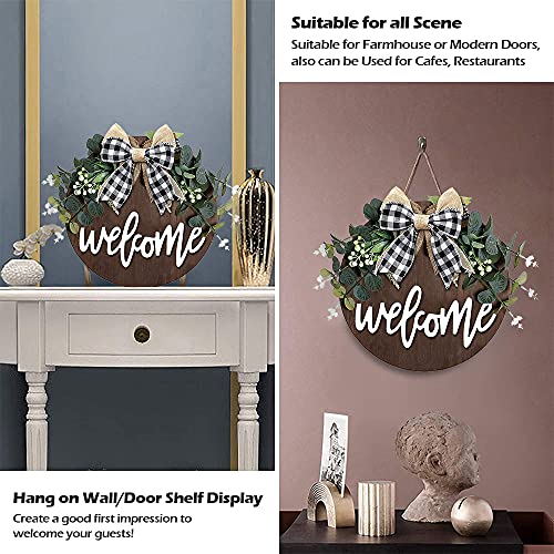 Welcome Sign for Front Door, 12 Inch Round Wood Wreath