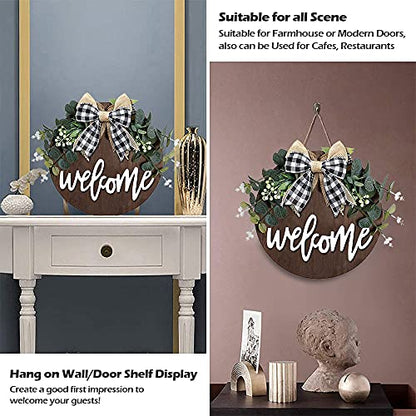 Welcome Sign for Front Door, 12 Inch Round Wood Wreath