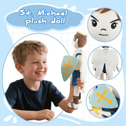 Saint Michael Guardian Angel Plush Doll with Wings, Religious Prayer Figure, First Communion Gift Christmas Easter Decoration Gift for Boys Girls (st Michael)