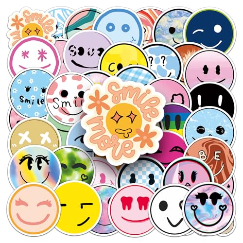 50PCS Smile Face Stickers, Waterproof Vinyl Decals, Positive Vibe Stickers for Water Bottles, Laptops, Journals(Smiling face) - color: Smiling Face