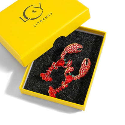 Creative Exaggerated Ocean Animal Drop Dangle Earrings for Women, Bohemia Style Alloy Lobster Octopus Fish Crab Earrings for Summer Beach Holiday Party Jewelry Gifts - style: Red Blue Rhinestone Lobster Earrings-I