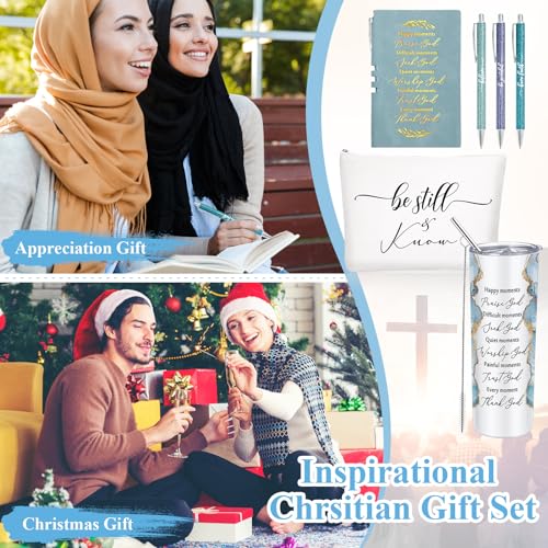 Domensi 6 Pcs Christian Gifts Set, 20 oz Tumbler Notepad Pens, Blue - color: Blue