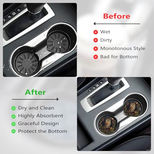 Ceramic Car Cup Coasters 2PCS - Owl - color: Owl