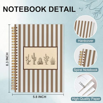 Western Cactus Spiral Notebook 5.5x8.3 - color: White Western Cactus Striped