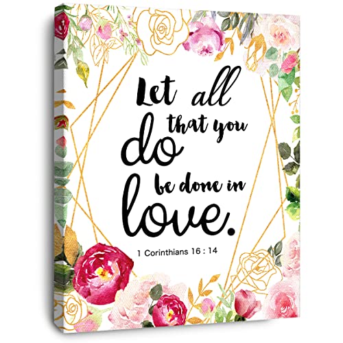 OTINGQD 1 Corinthians 16:14 Let All That You Do Be Done in Love Wall Art,Christian Wall Decor for Women,Religious Scripture Canvas Wall Decor for Church Home Office - color: 1 Corinthians 16:14