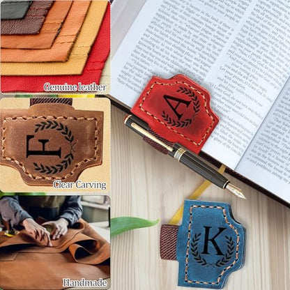 Custom Magnetic Bookmarks with Pen Holder, Personalized 26 Letters Name Initial Leather Bookmark, Leather Book Mark for Men Women Teachers, Readers Book Lovers Gifts (Purple, Y) - color: Purple, size: Y