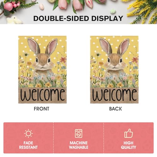 AVOIN colorlife Yellow Spring Easter Bunny Welcome Garden Flag 12x18 Inch - color: Yellow, size: Garden Size-12 x 18"