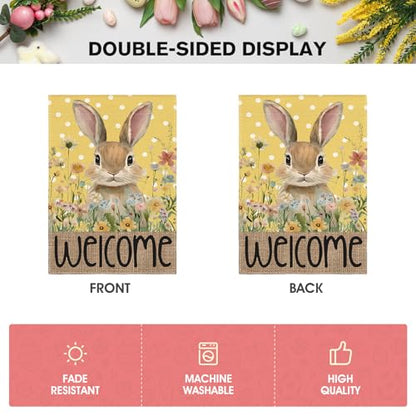 AVOIN colorlife Yellow Spring Easter Bunny Welcome Garden Flag 12x18 Inch - color: Yellow, size: Garden Size-12 x 18"