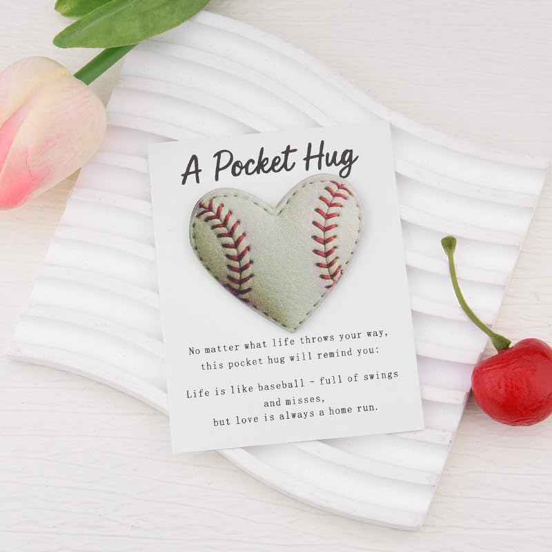 Baseball Heart Pocket Hug Token Baseball Lovers Sport Themed Heart Pockets - color: Baseball