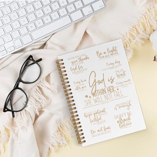 QLMX Gold Christian Gifts for Women Spiral Notebook, God Is Within Her She Will Not Fall Journal Notebook, Inspirational Religious Notebooks for School Work, Bible Verse Office Supplies Gifts, 5.5x8.3 - color: beige, size: 5.5x8.3