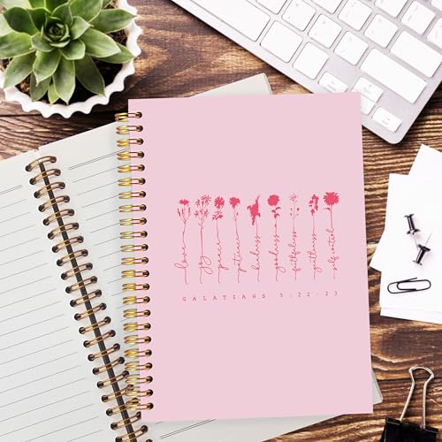 Bible Notebooks for Note Taking, Christian Journaling Notebook, Scripture Journals for Writing, Prayer Journal for Woman, Galatians 5:22-23 Bible Notebooks for Note Taking 5.5x8.3 In (Pink) - color: Light pink
