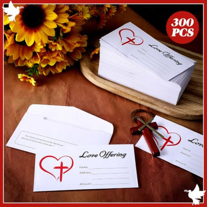 Fuyoooo 300 Pcs Church Love Offering Envelopes Tithe and Offering Donation Bulk Bill Size Checks and Cash Envelopes for Donations Religious Occasions(Love Style)