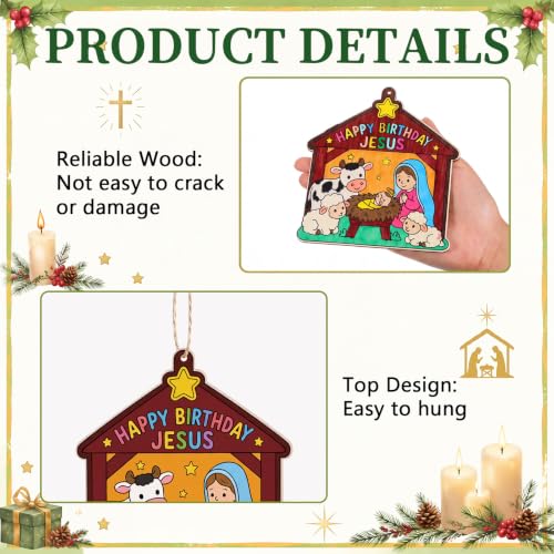 Anglechic 12 Sets Nativity Coloring Craft Happy Birthday Jesus Wooden kit - style: Happy Birthday Jesus