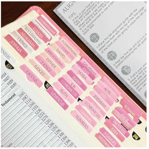 Thinkor- Repositionable Bible Tabs, 66 Pink Theme Laminated Tabs for Women, Study Bible Gifts - color: White Pink