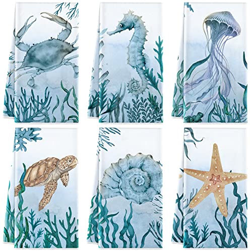 Boyiee 6Pcs Beach Kitchen Towels for Coastal Decor - color: Beach