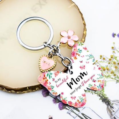 OEHEDOU Butterfly Gifts Keychain For Women Men Family Members Memorial Gift - color: Pink Mom
