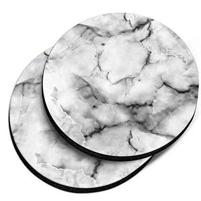 , Gray White Marble Design Absorbent ROUND Fabric Felt Neoprene Car Coasters for Drinks, 2pcs Set - color: Gray White Marble