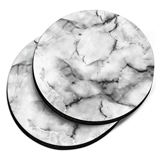 , Gray White Marble Design Absorbent ROUND Fabric Felt Neoprene Car Coasters for Drinks, 2pcs Set - color: Gray White Marble